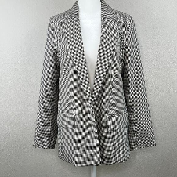 H&M Black Plaid Peak Lapel Open Front Light Blazer Jacket Oversized Small NWT - Picture 13 of 14